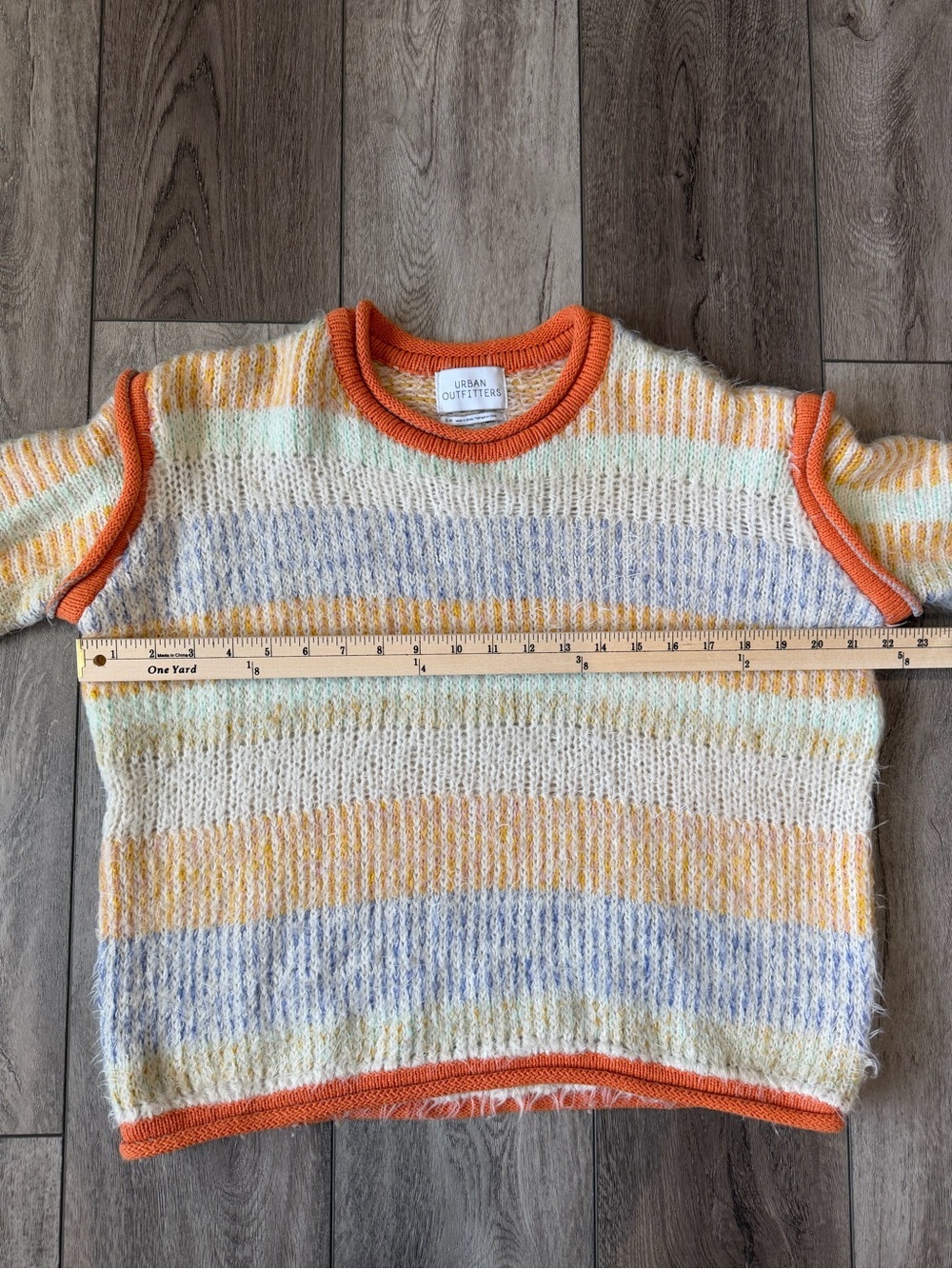 Urban Outfitters- Cozy Pastel Striped Crewneck Sweater with Orange Trim - Picture 4 of 11